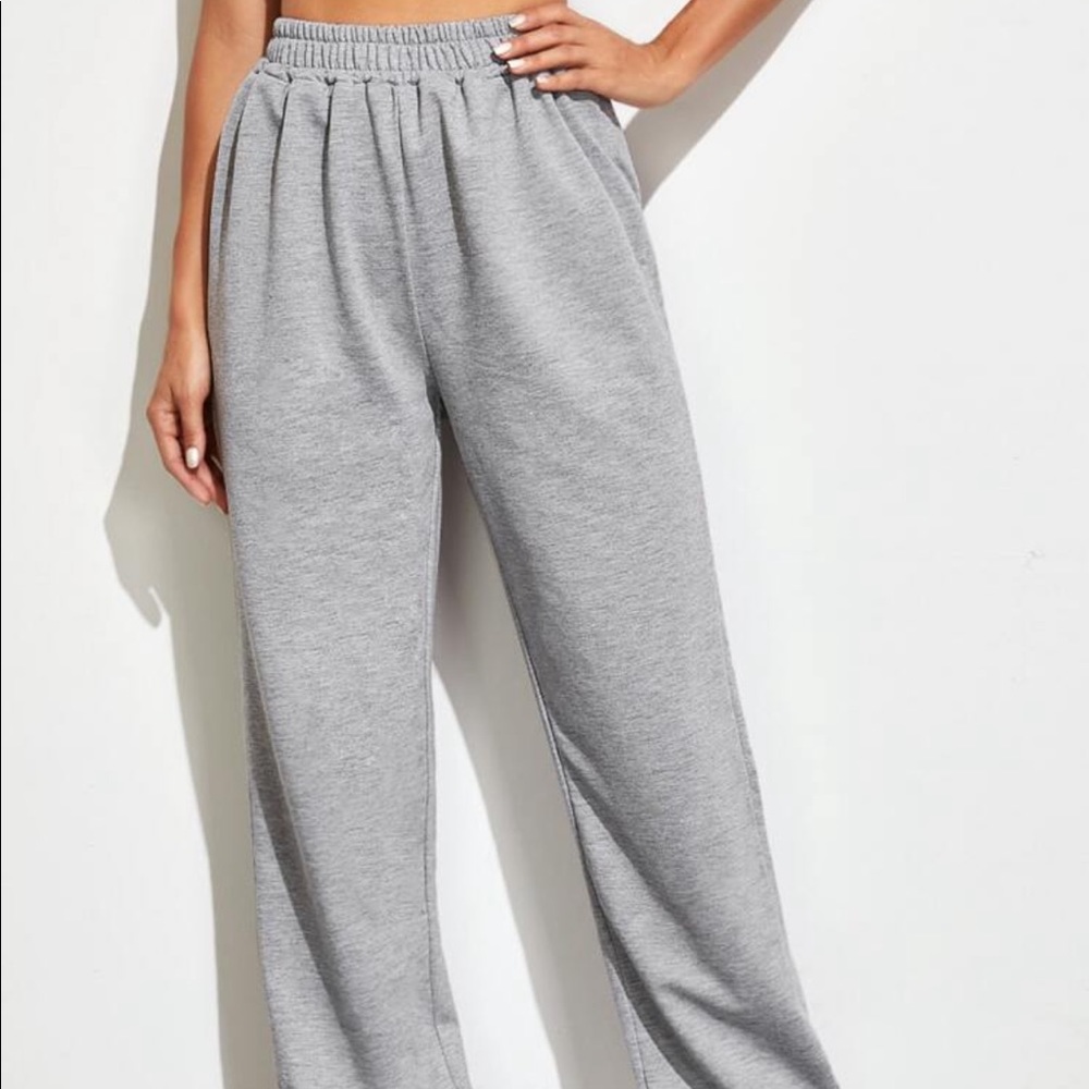 elastic waist solid sports pants